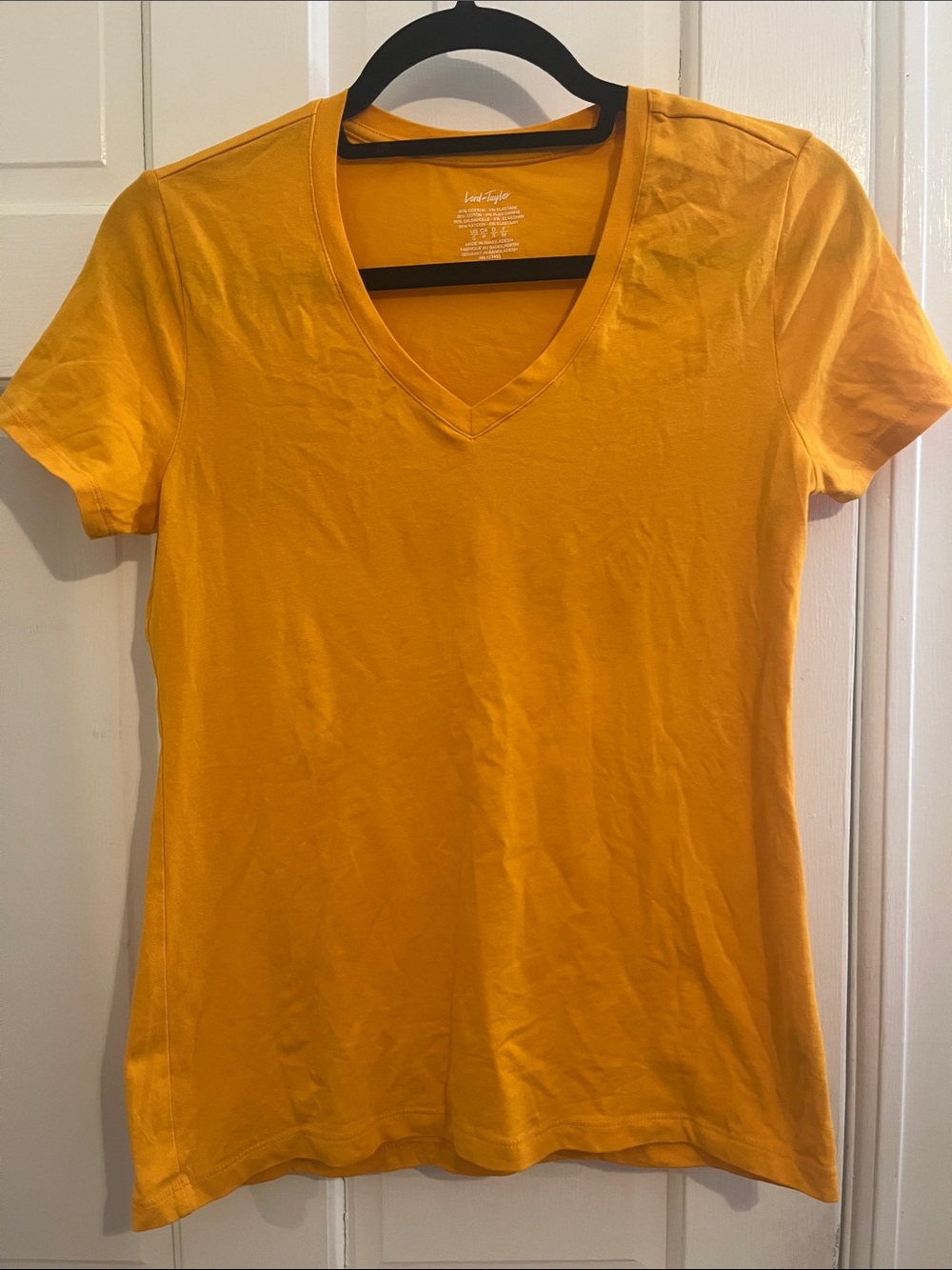 Lord & Taylor Women's V-Neck Short Sleeve Tee in Mustard Yellow Size Small